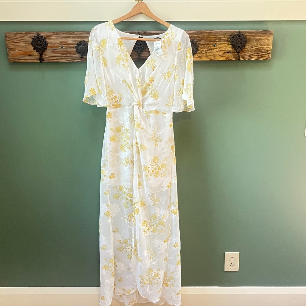 4SI3NNA Luna White and Yellow Floral‎ Print Maxi Romper Large